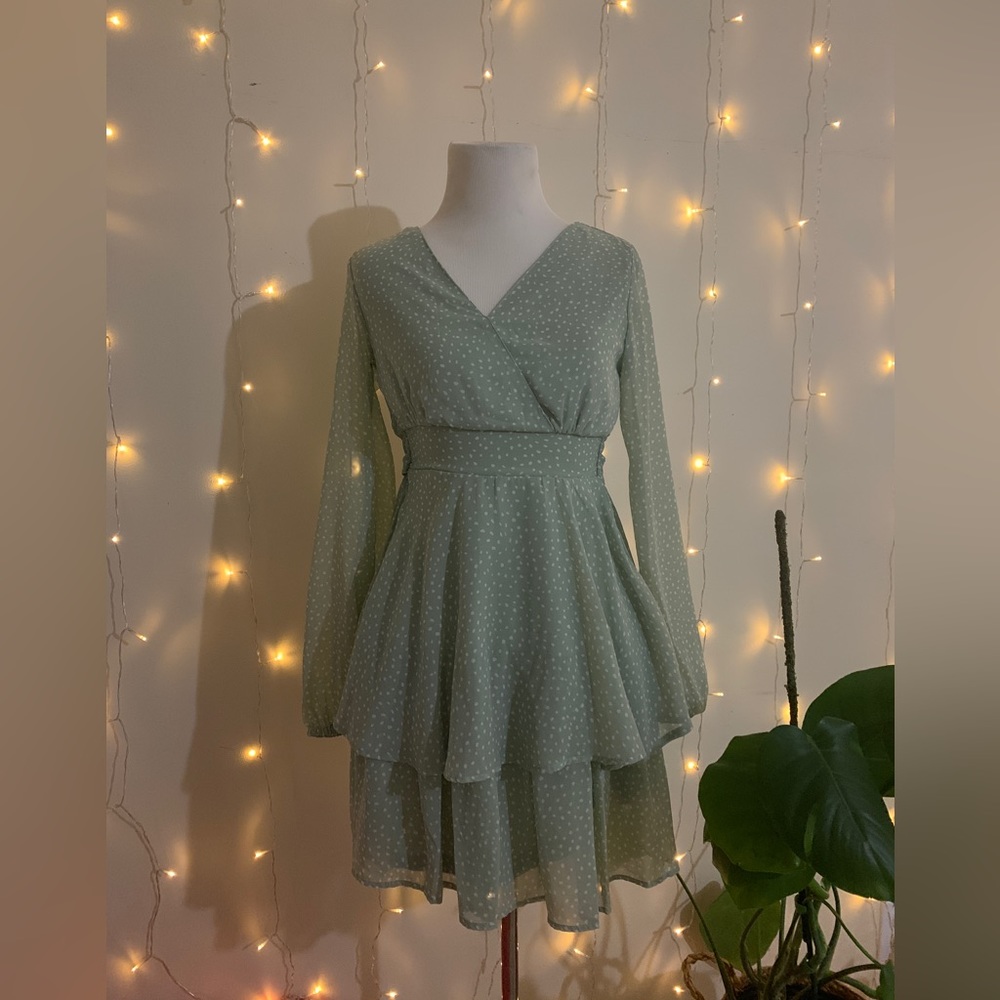 Sage Green Long Sleeve Mini Dress
